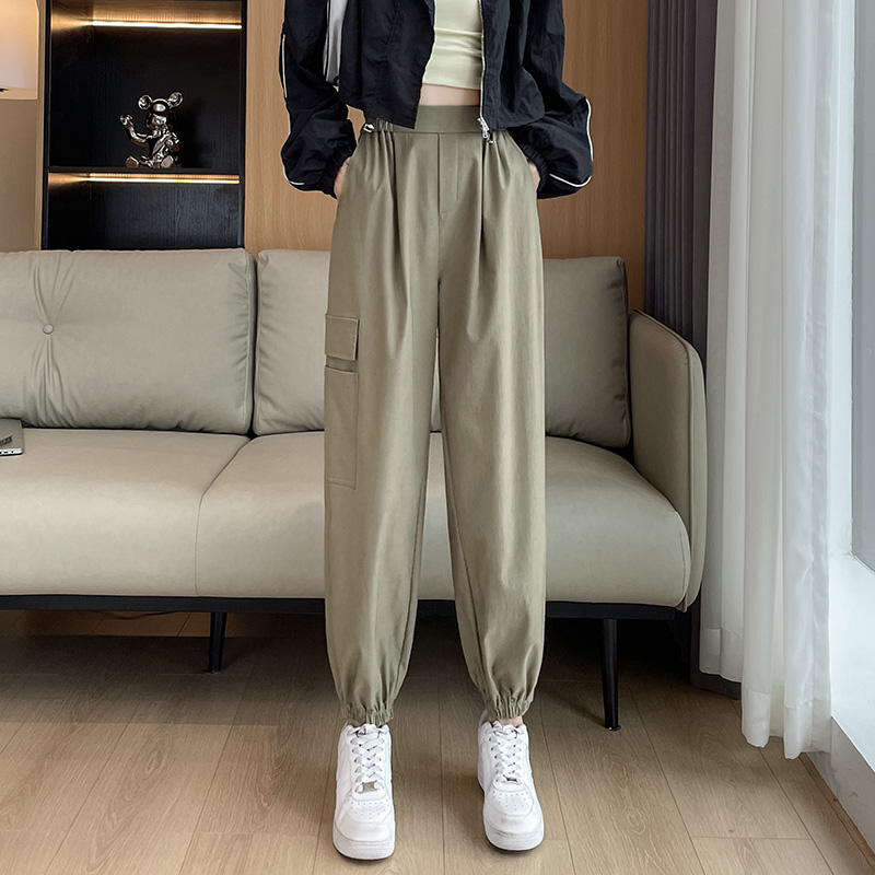 8015#束脚工装裤夏季薄款新款高腰垂感透气速干裤美式哈伦运动裤