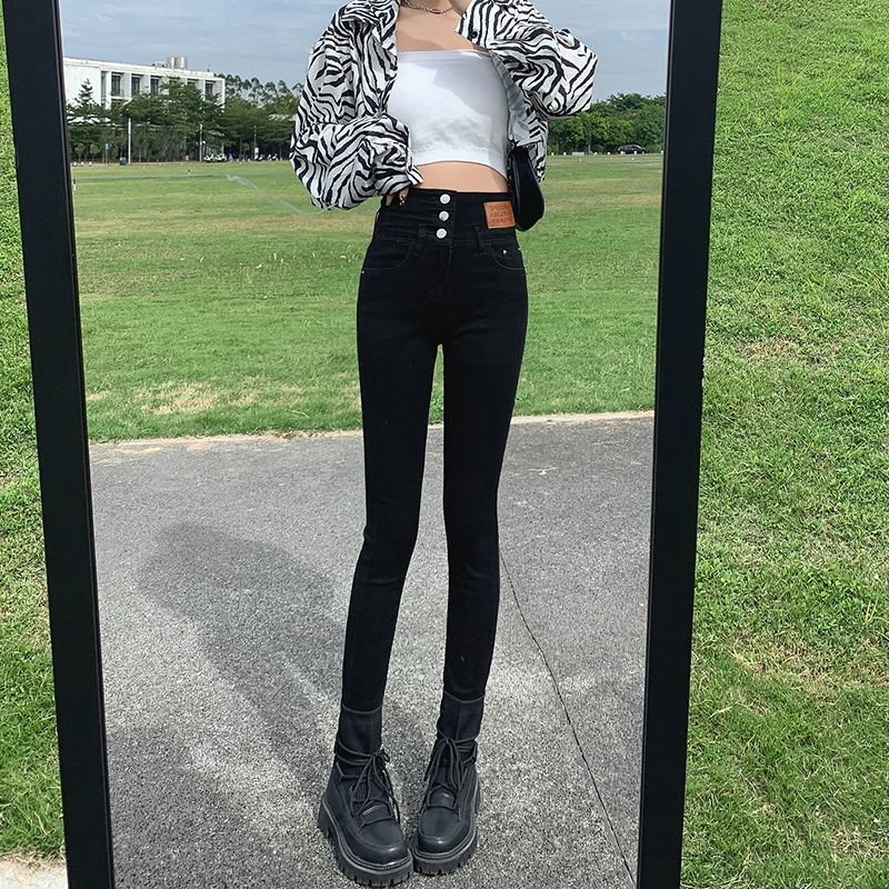 Kamu/卡苜1060#牛仔裤女性感修身舒适时尚潮流百搭显瘦加绒高腰