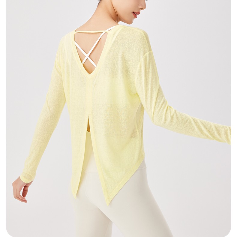 DK宽松瑜伽服女长袖跑步速干衣运动上衣专业训练休闲健身服6041