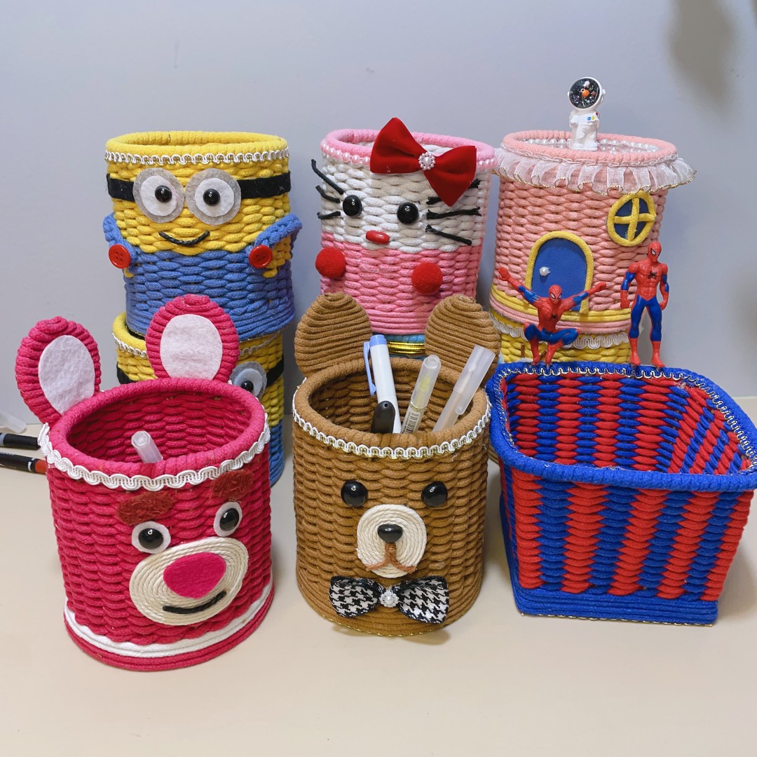 创意手工DIY编织笔筒(辅料配件）小黄人/KT猫面部材料