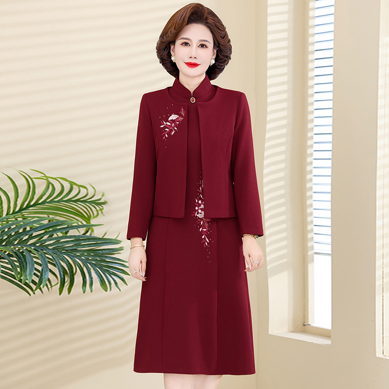 2024秋冬新款两件套加绒显瘦优雅大方刺绣喜婆婆妈妈礼服JSN12303