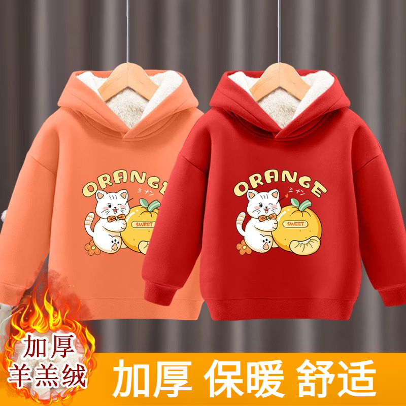 女童加绒卫衣秋冬款2023新款儿童冬季保暖上衣一体绒女孩加厚冬装