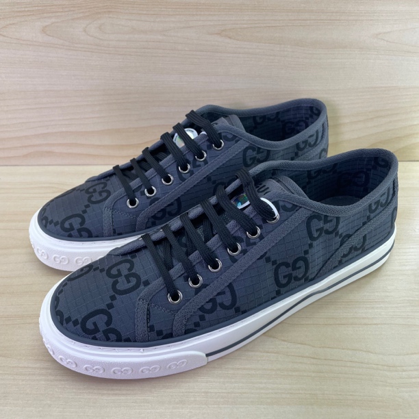 全新未使用 GUCCI/古驰 新款Tennis1977系列灰色双G满印帆布鞋