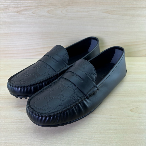 未使用 GUCCI/古驰   古驰黑色双G互扣压花全皮休闲时尚懒人豆豆