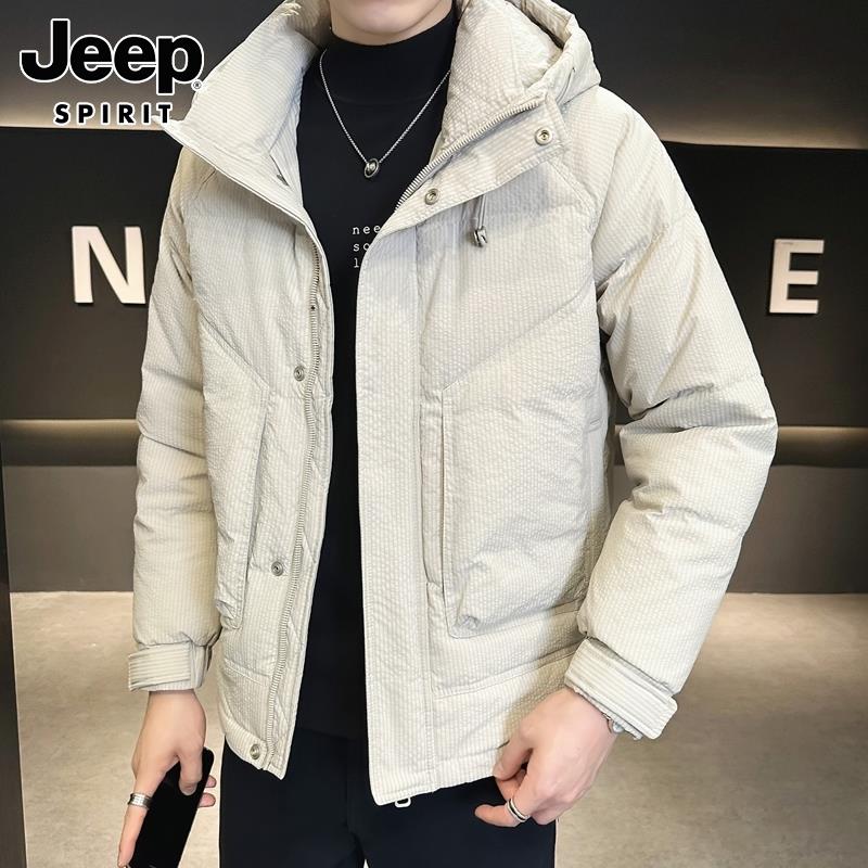 Jeep吉普羽绒服男士冬季白鹅绒连帽羽绒衣潮流加厚保暖工装外套男