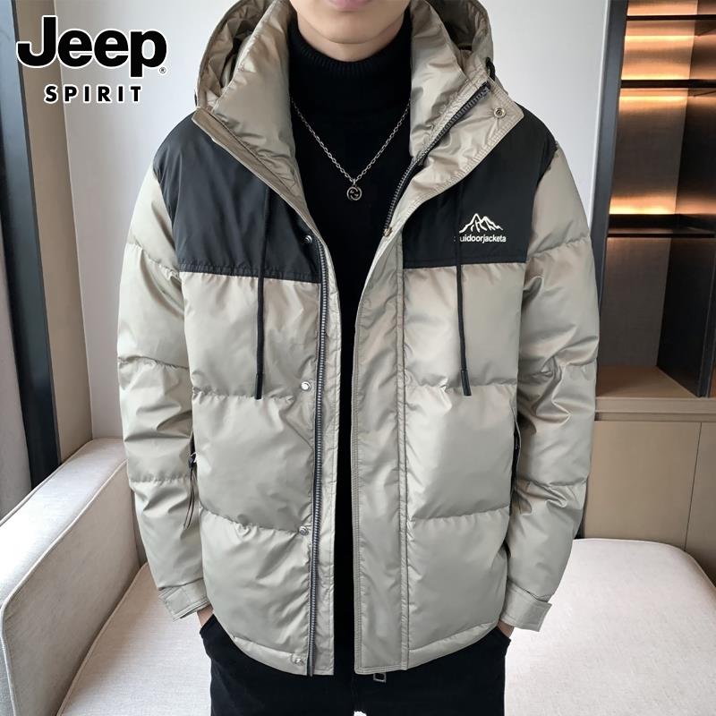 Jeep吉普羽绒服男士春季潮牌连帽休闲羽绒衣白鸭绒加厚保暖外套男