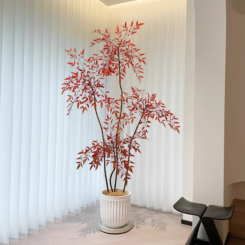 【促销】仿真绿植红南天竹轻奢室内落地盆栽客厅装饰摆件假植物盆景