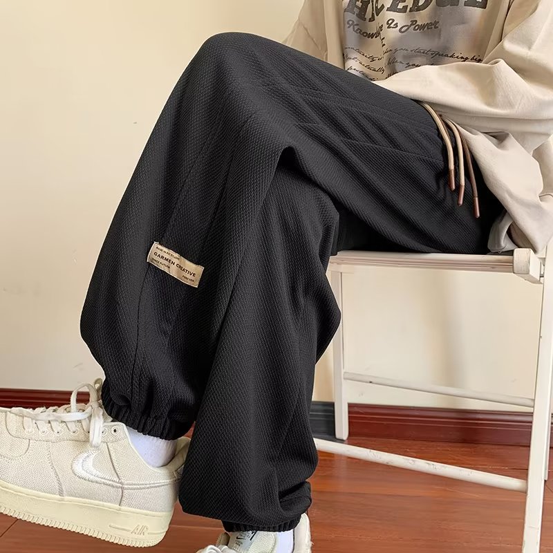 秋冬重磅加绒加厚菠萝格直筒收口卫裤男ins宽松阔腿休闲长裤大码