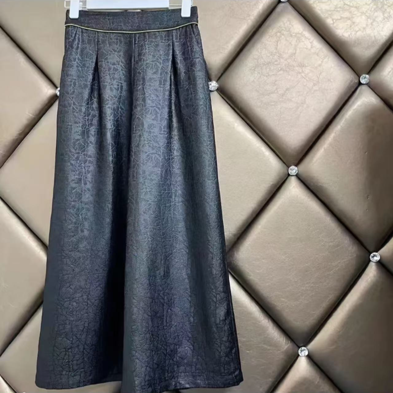2025-70新款高定提花半松紧龟裂纹加绒阔腿裤