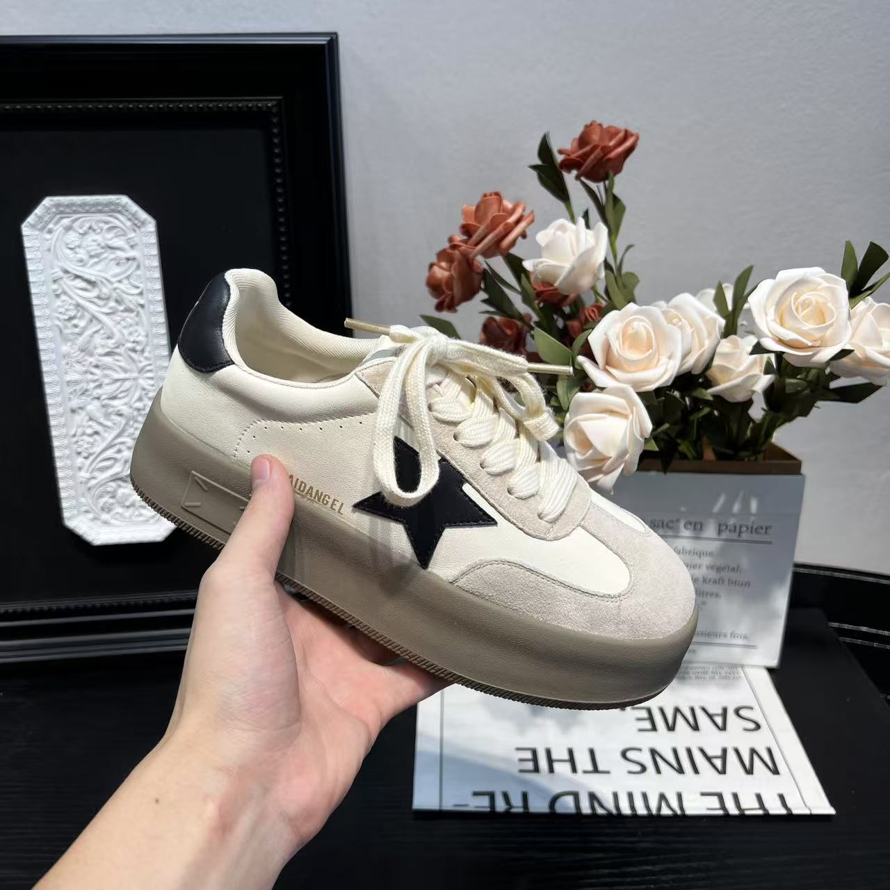 春季新款低帮潮鞋系带德迅鞋时尚平底冷粘工软底板鞋 X 检 101