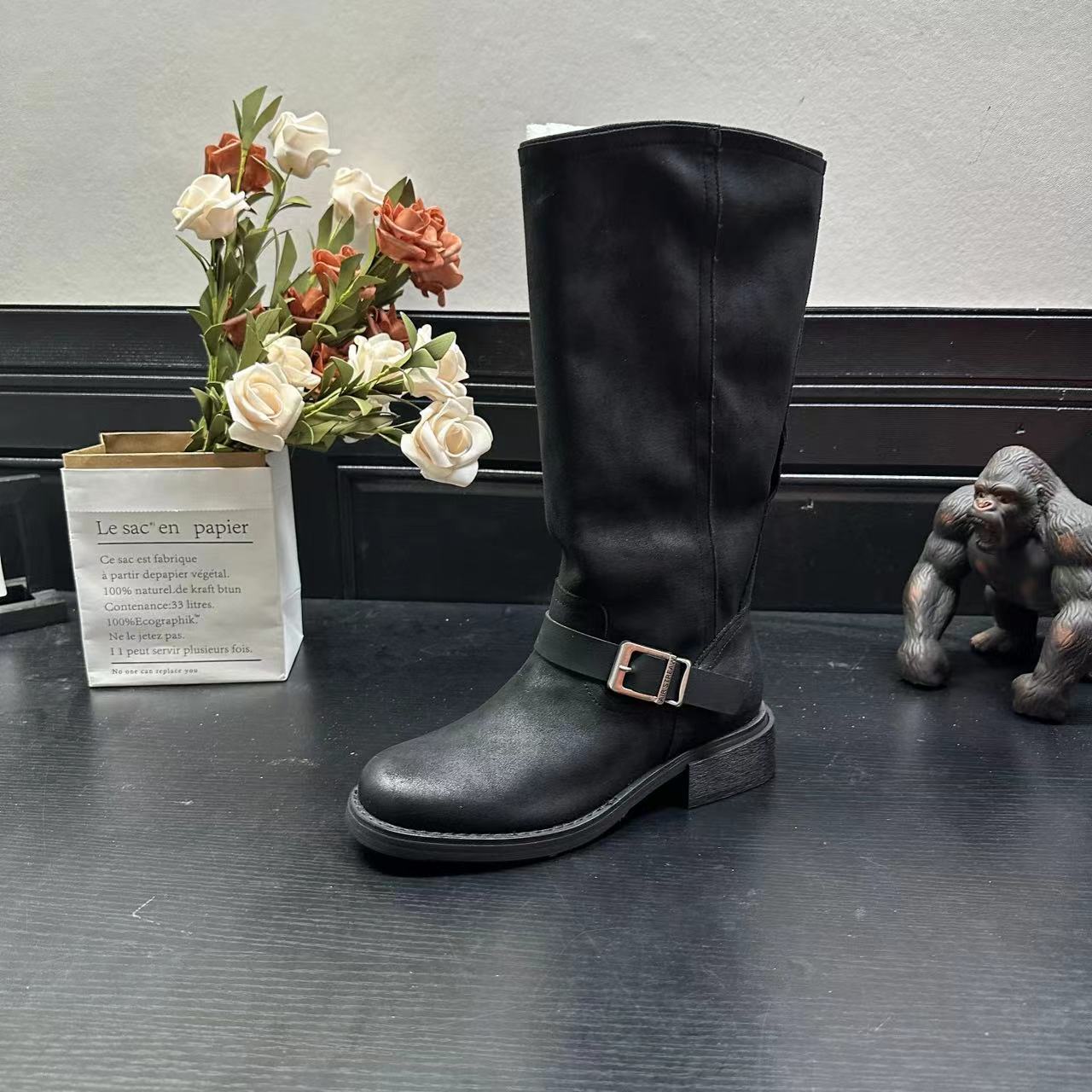 冬季新款冷粘工艺潮流百搭瘦瘦靴女士圆头时尚长筒靴 X 检 131