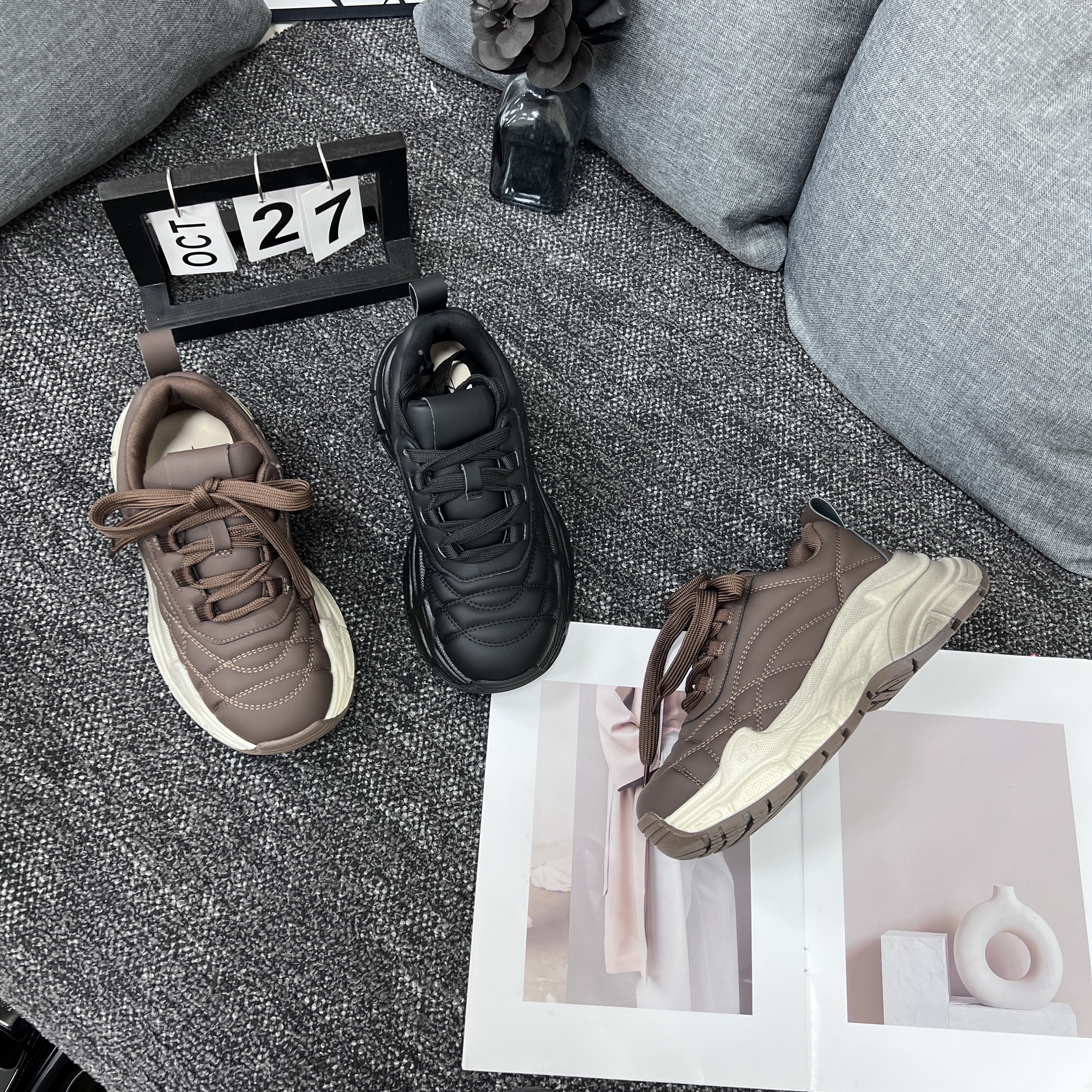 秋季新款冷粘工艺低帮系带休闲鞋百搭防水舒适老爹鞋X 8852