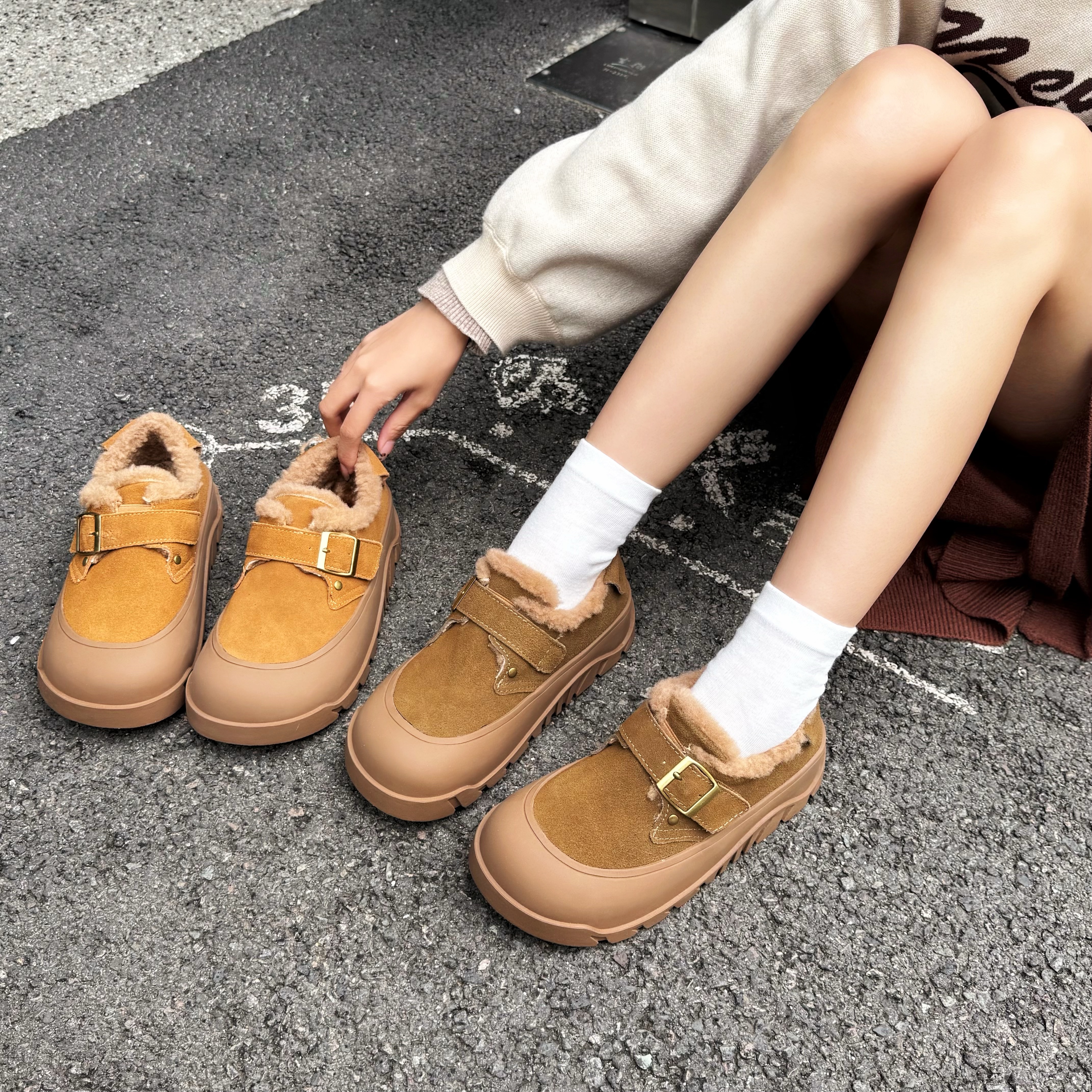 冬季新款加绒舒适低帮博肯鞋复古百搭低跟软底休闲鞋 X 检 8060