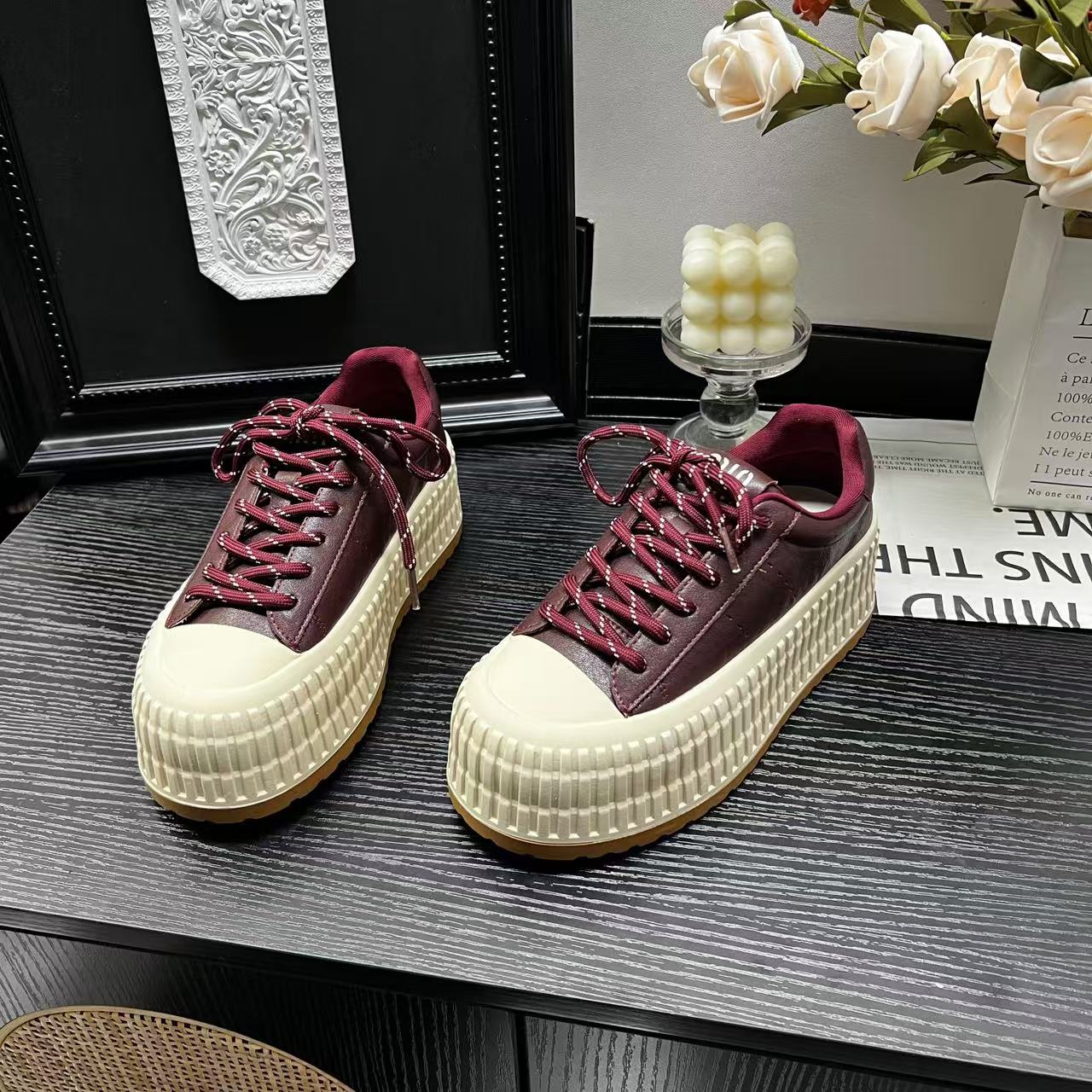 春季新款冷粘工艺女士百搭休闲鞋系带低帮真皮帆布鞋 X 777-109