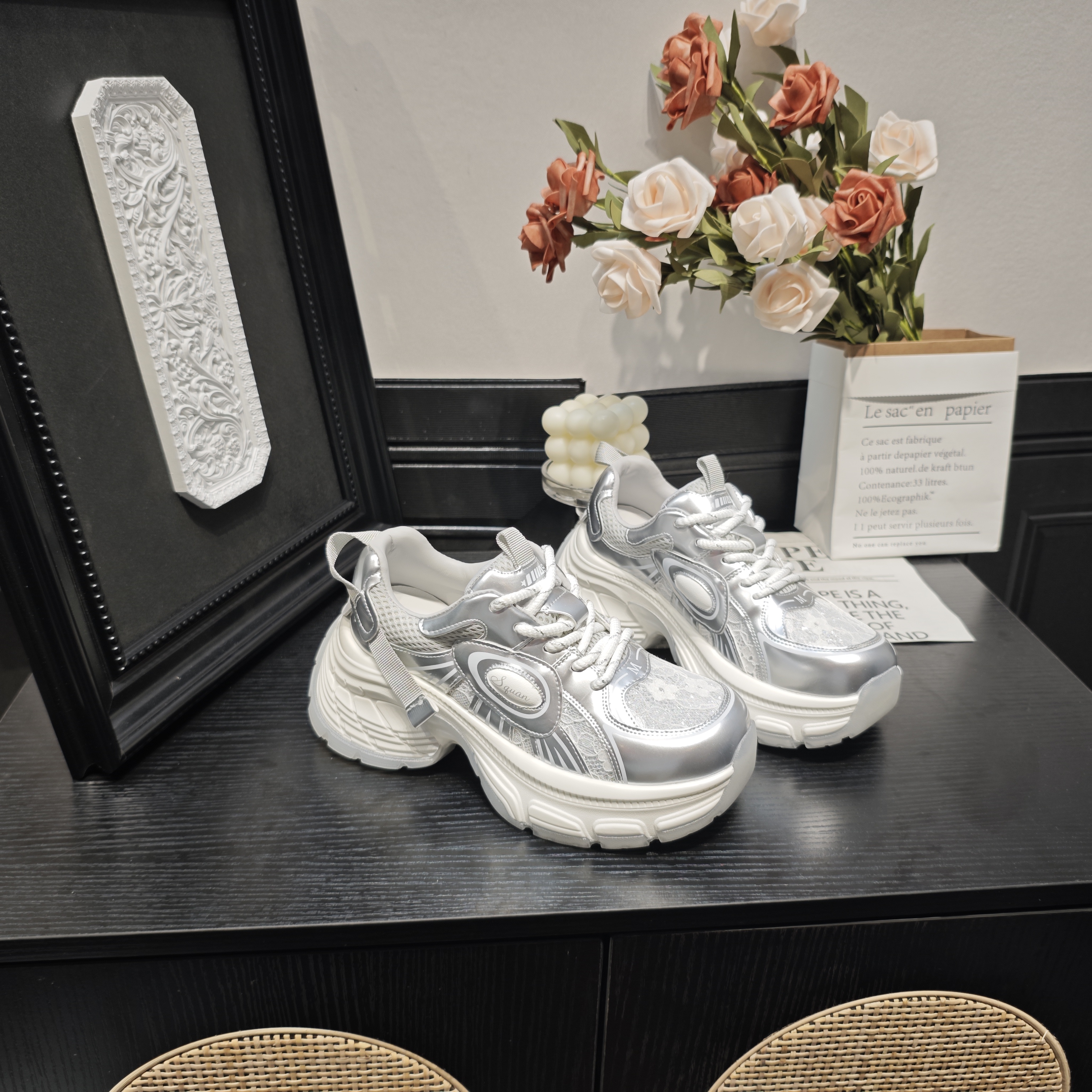 秋季新款冷粘工艺透气休闲鞋厚底女款百搭网红老爹鞋 X 检 4455