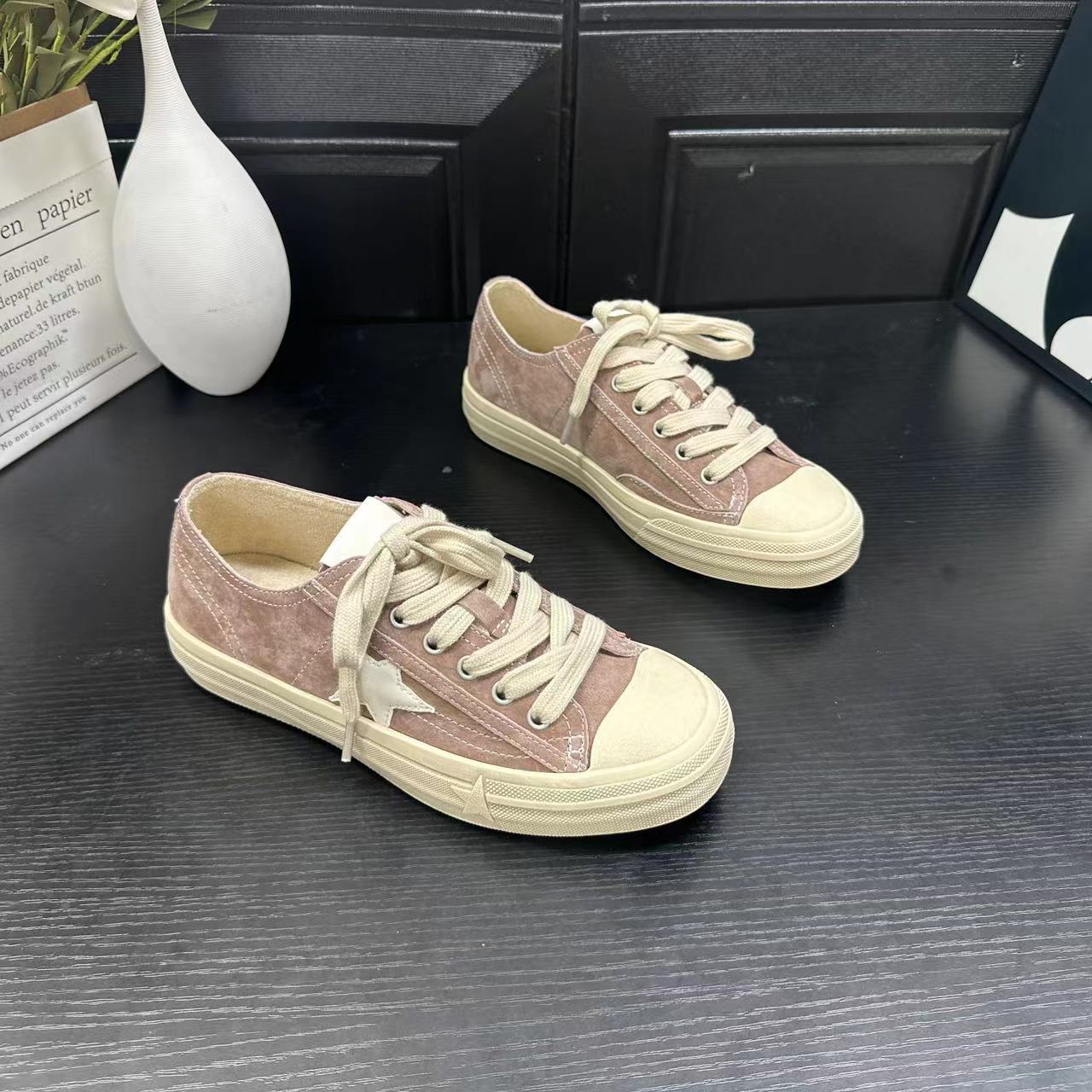 春季新款平底透气复古休闲鞋时尚百搭休闲潮流板鞋 X 检 1673