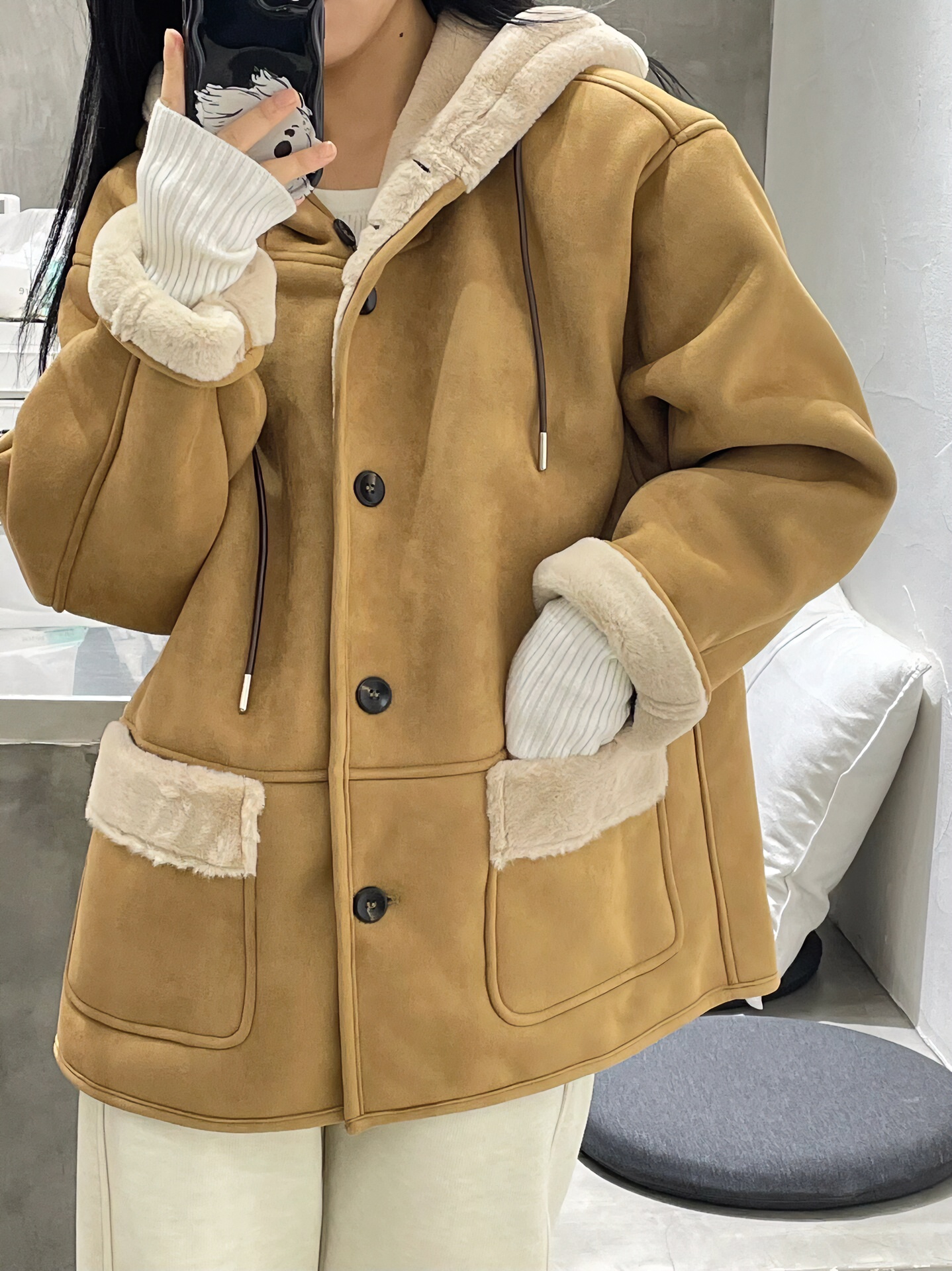 韩版羊羔绒皮毛一体机车连帽外套夹克女2023冬季新款韩版简约上衣