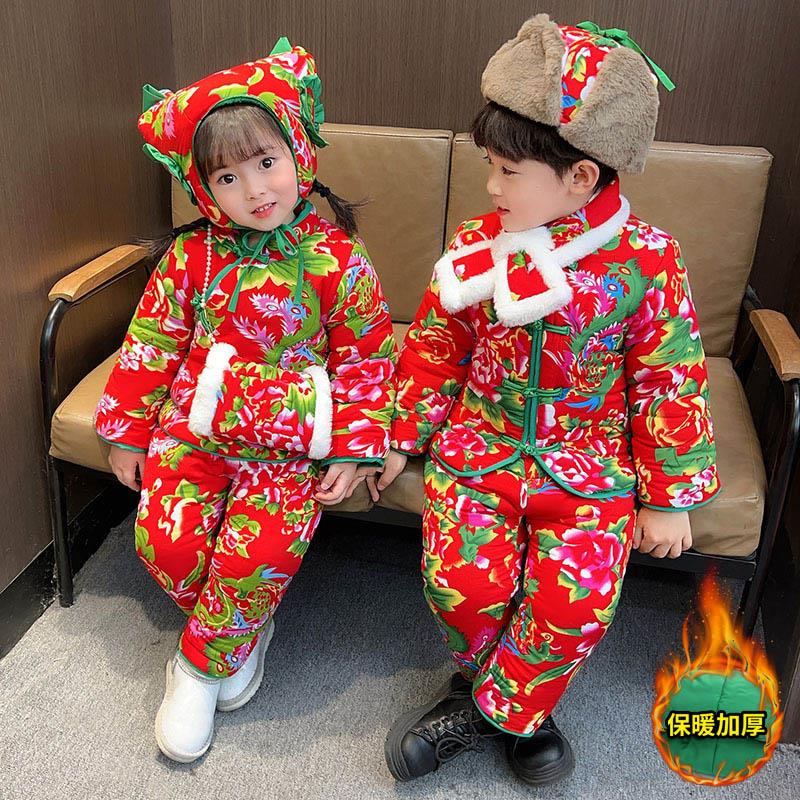 范哲萨东北大花棉袄儿童1男宝宝冬款棉衣服套装2洋气棉服女童拜年