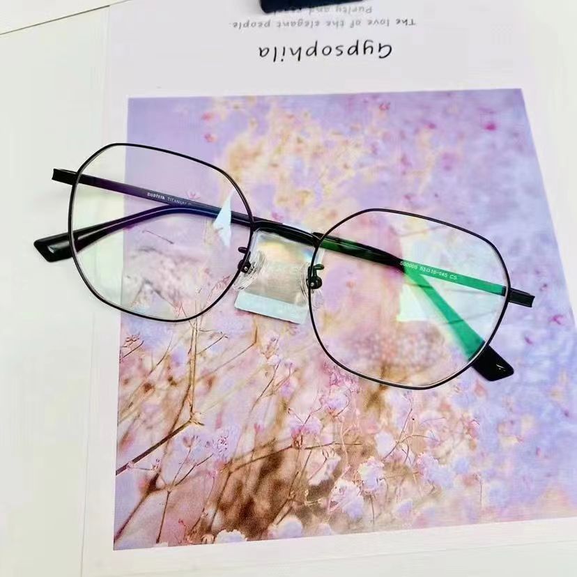 Suofeia超轻钛架日系小框多边形钛眼镜框女近视