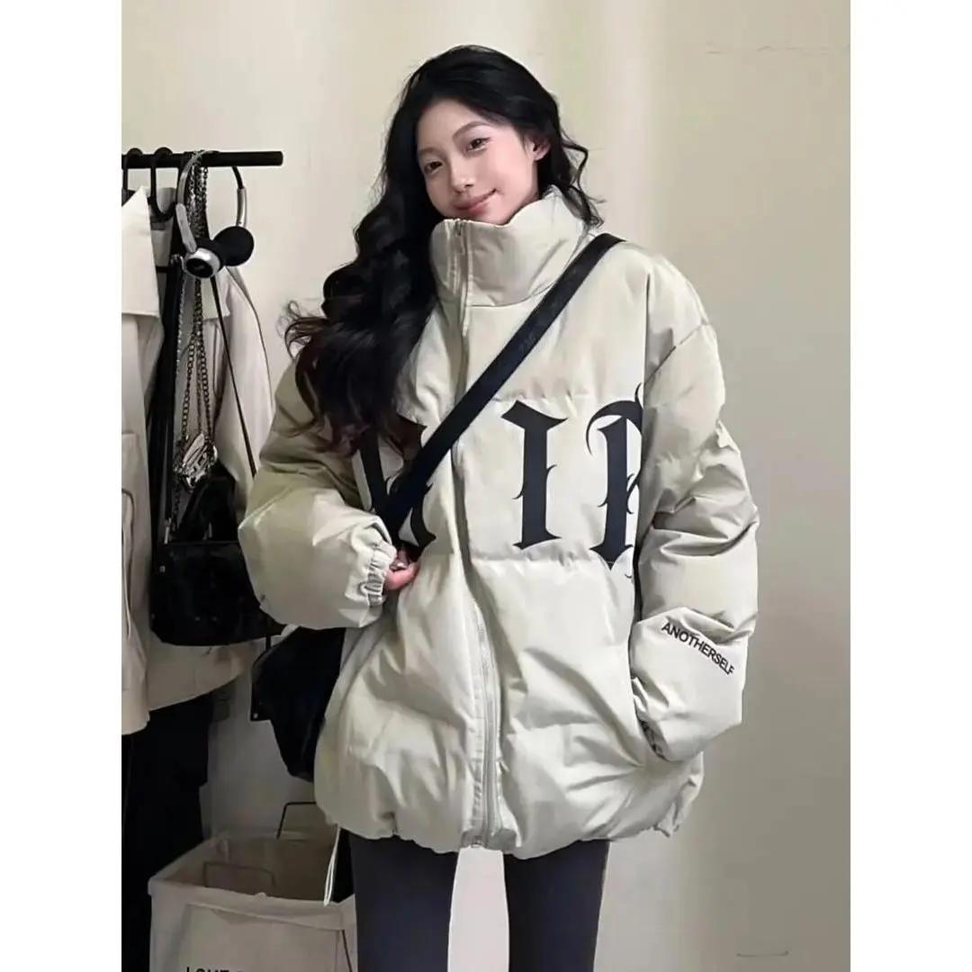 艾莱依美式羽服女冬季2023新款宽松百搭立领加厚衣袄外套ins潮
