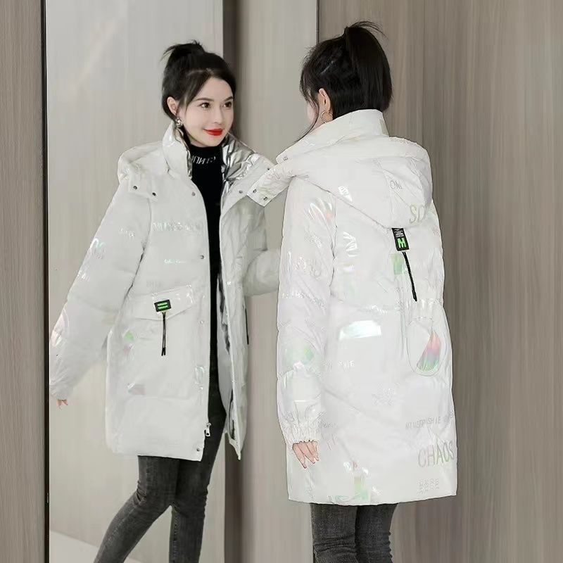 艾莱依亮面免洗羽绒服衣棉服女中长款韩版宽松冬季外套加厚2023年