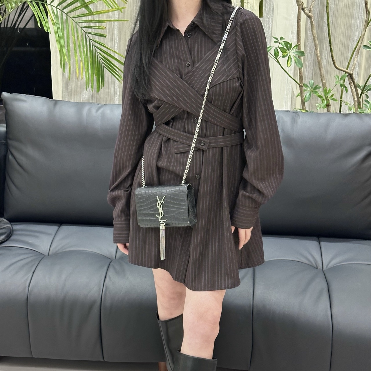 95新 YSL/圣罗兰 kate 流苏包 黑银 鳄鱼压纹/公价 15900