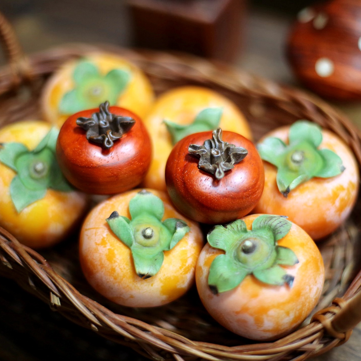 由物喜/实木柿子桌面摆件