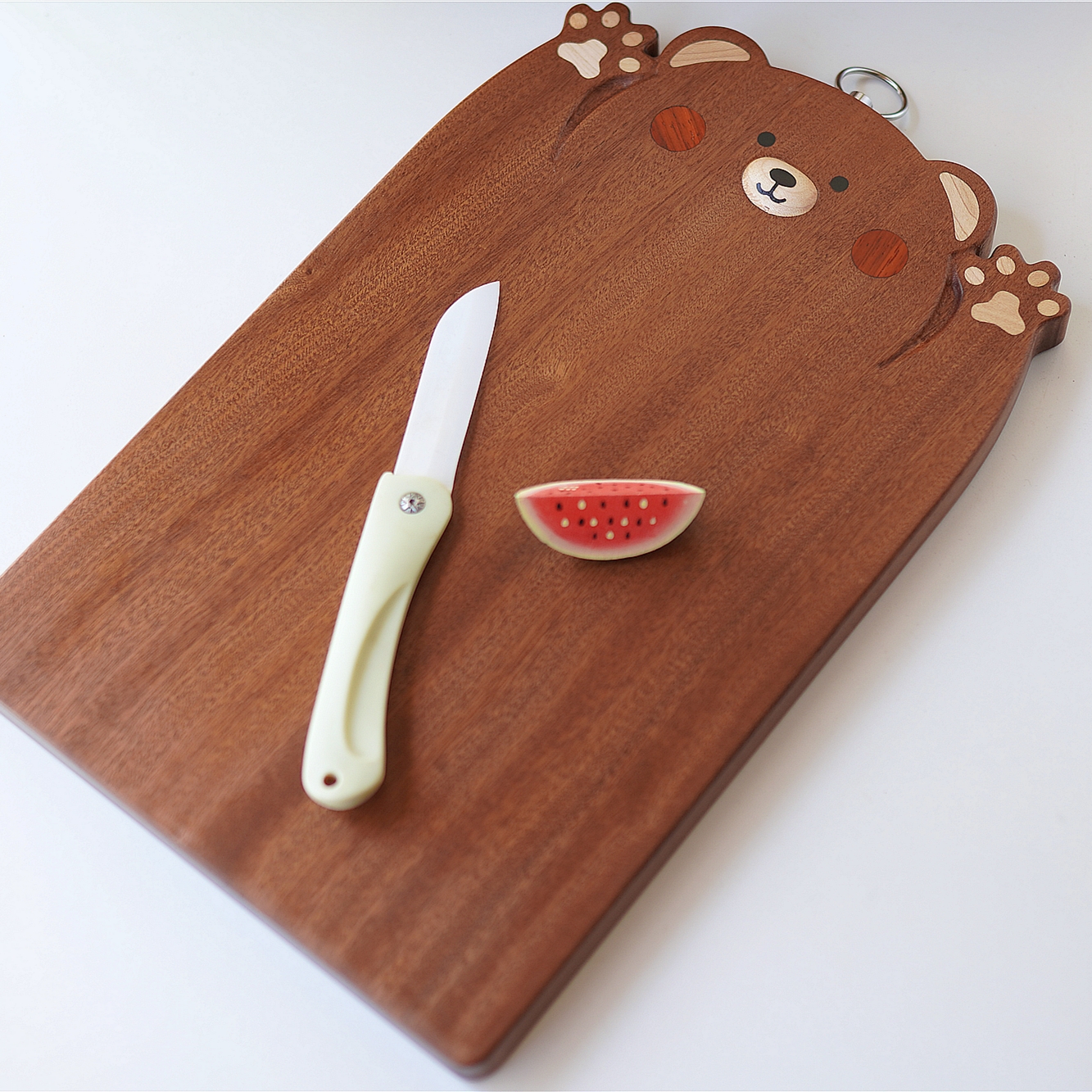 Joe的小作坊/乌檀木可爱小熊砧板防霉抗菌耐用 实木镶嵌可爱