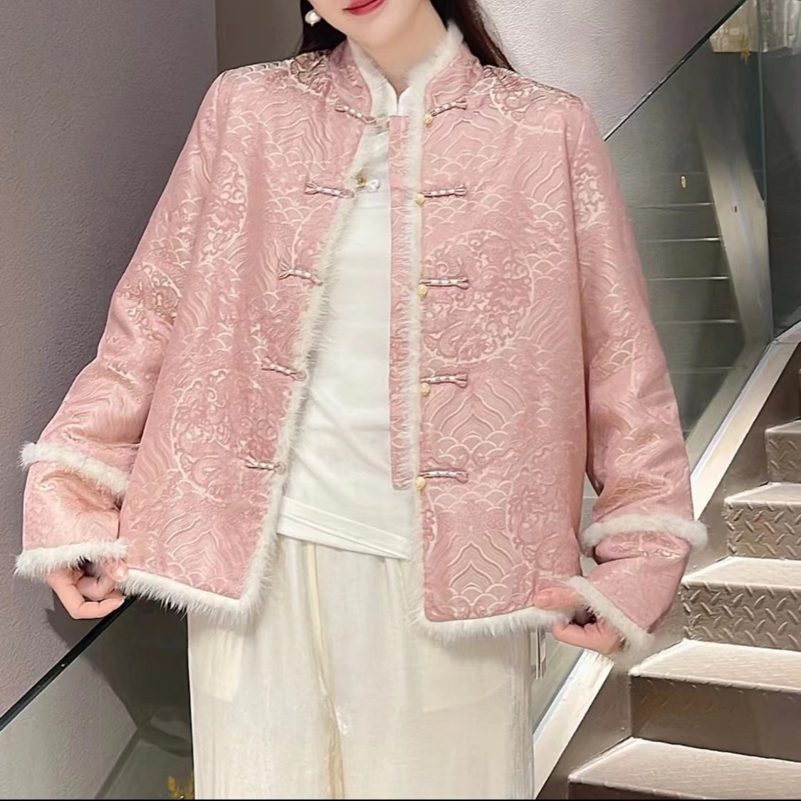 《龙纹》冬款加厚加棉国风复古印花宽松百搭棉外套6762