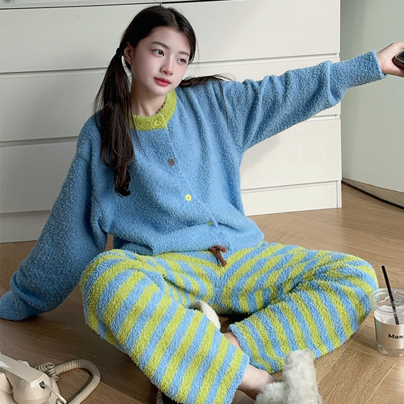 女童2024秋冬秋冬半边绒睡衣珊瑚绒亲子家居服套装法兰绒软绵绵