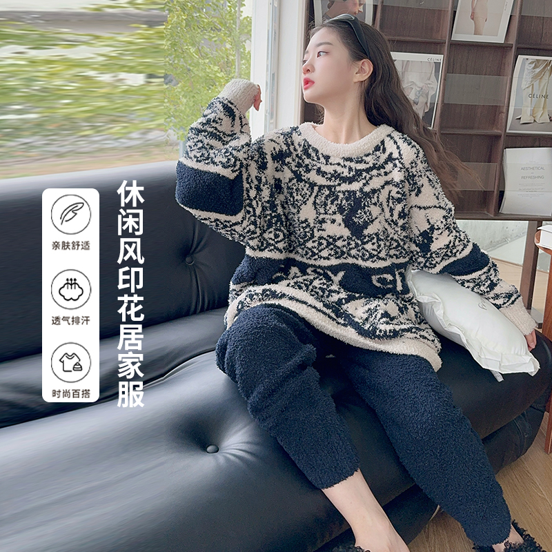 女童2024秋冬秋冬半边绒睡衣珊瑚绒亲子家居服套装法兰绒软绵绵