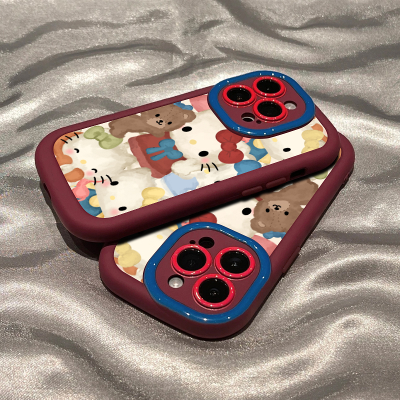冬季凯蒂猫酒红色适用于苹果15手机壳iphone13/14promax防摔12/11