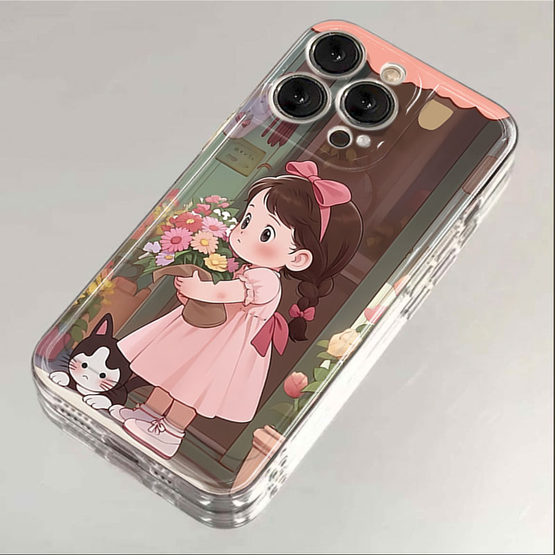 ins捧花小女孩iphone15苹果手机壳14promax硅胶13pro透明12创意11