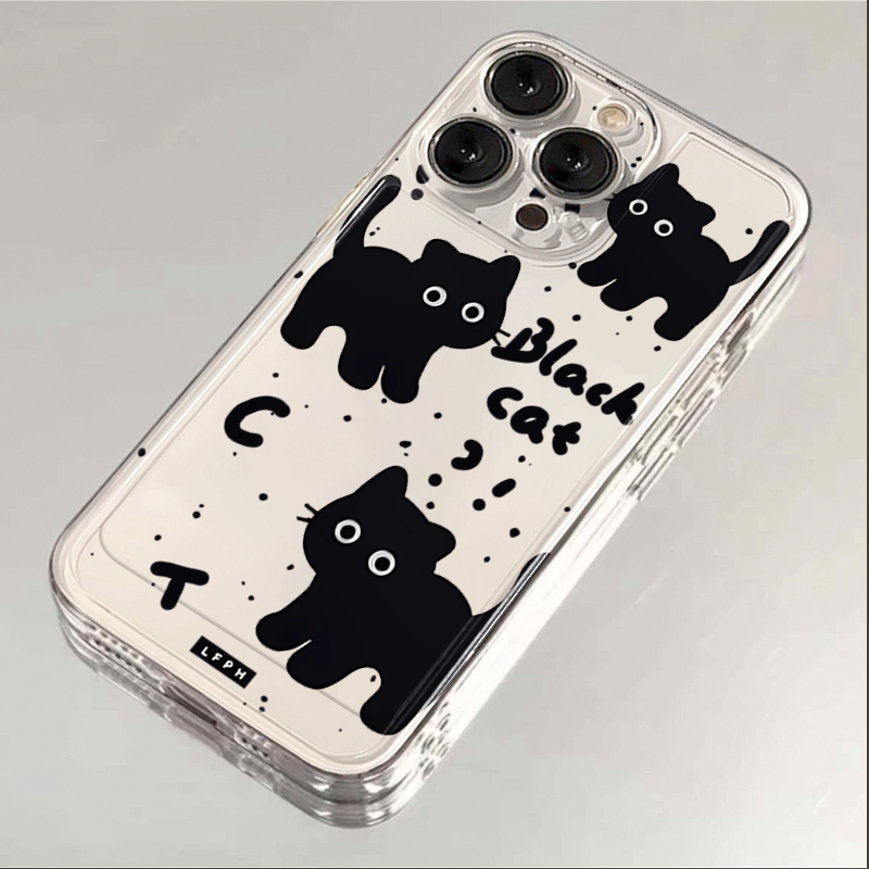 可爱小黑猫iphone15苹果手机壳14promax硅胶13pro透明12创意11XS