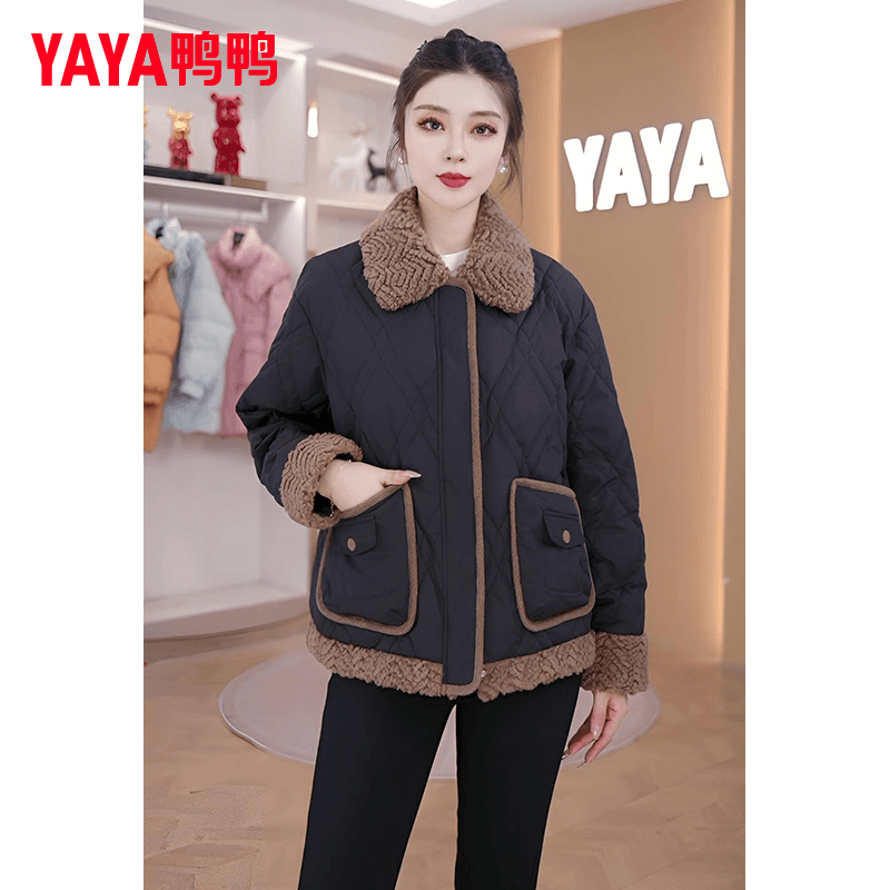 YAYA/鸭鸭短款羽绒服女2024年早春新款时尚休闲百搭宽松翻领外套