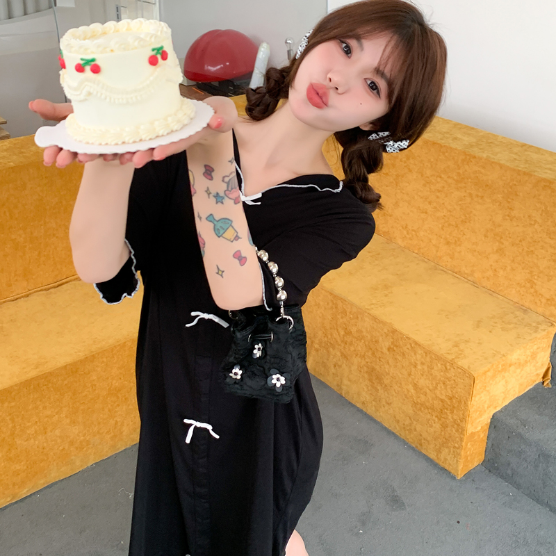 23年新款简约薄款宽松性感睡裙女夏季短袖中长款睡衣孕妇家居服