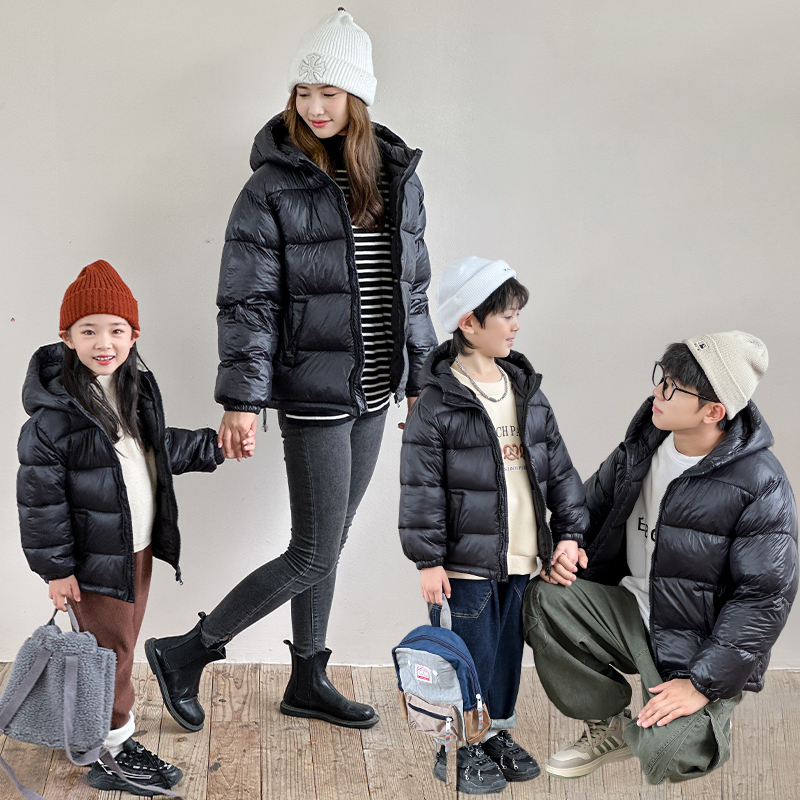 儿童秋冬季亲子装一家三口装棉服男女童外穿中小大童加厚连帽外套