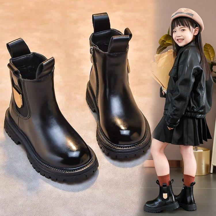 乔丹鞋马丁靴2023新款儿童靴子秋款女童短靴宝宝皮靴真皮秋冬加绒