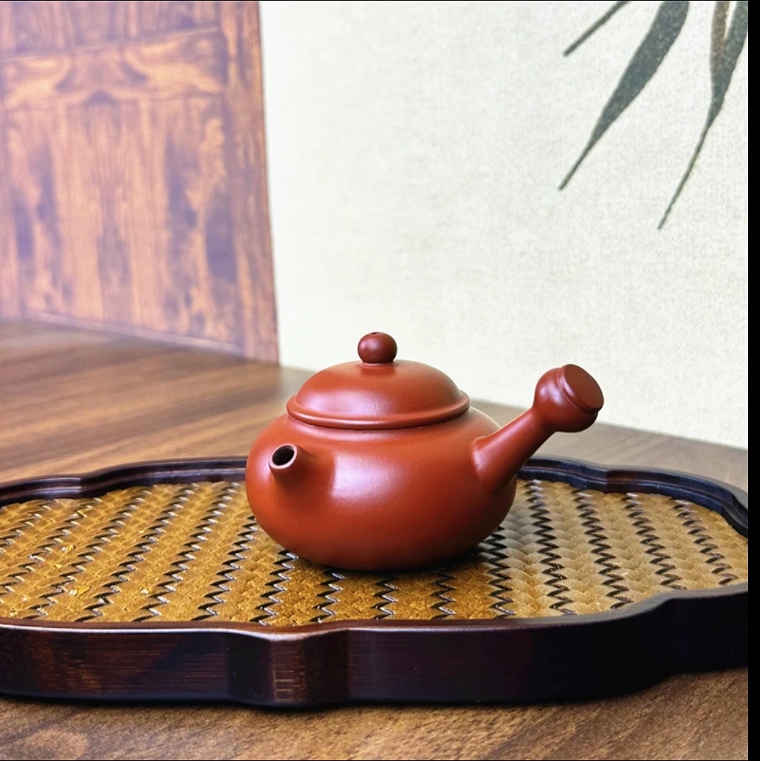 潮州手拉壶全手工紫砂壶朱泥壶小容量大红袍芙蓉侧把壶