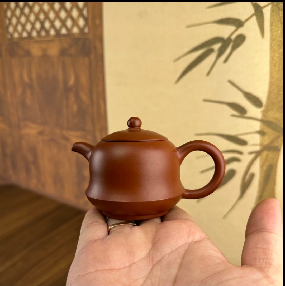 潮州手拉壶原矿朱泥紫砂金钟壶大红袍纯手工130cc工夫茶具手工制