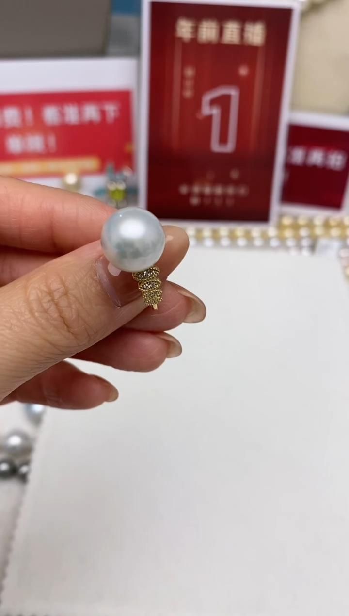 【闪购商品】淡水珍珠戒指18K金镶嵌35