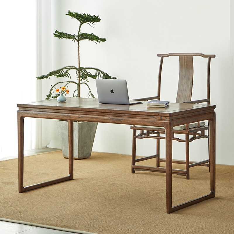 新中式老榆木书桌茶桌椅书桌椅抽屉书桌储物书桌家用胡桃色桌椅