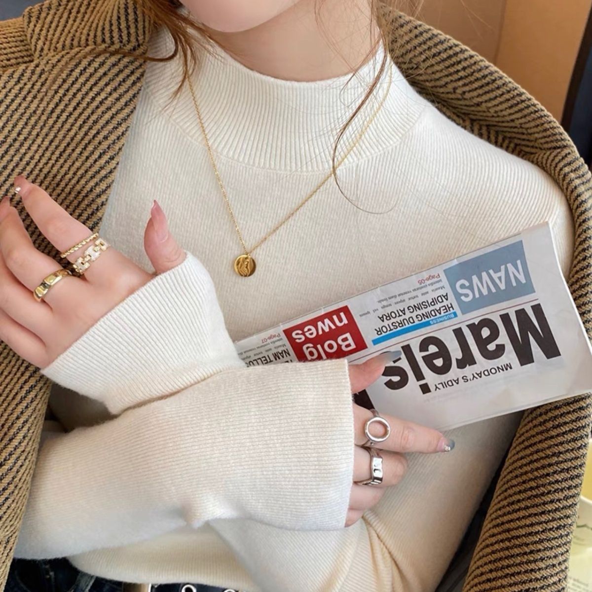 半高领针织衫女秋冬内搭打底衫修身毛衣2023年新款高级感洋气上衣