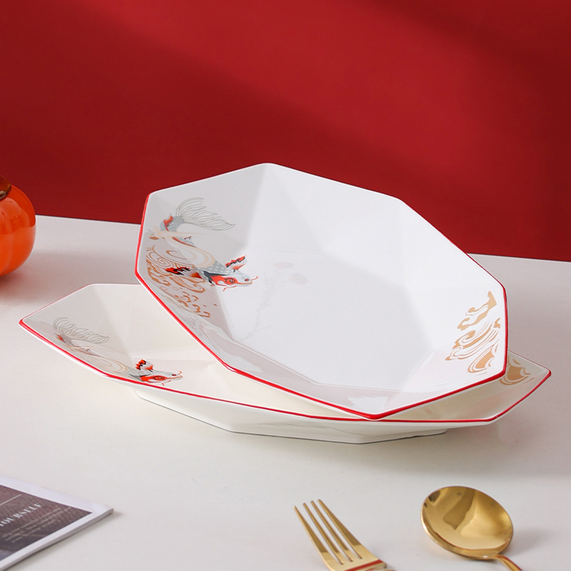 【交个朋友】句途2个年年有余12英寸鱼盘新年喜庆家用陶瓷蒸鱼盘子