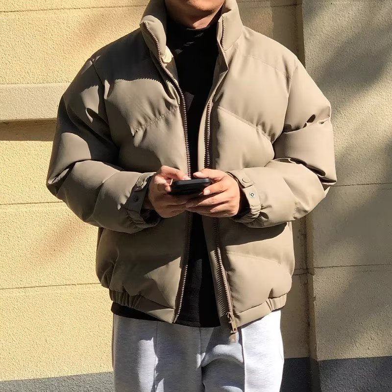 男士冬季上新青年加棉加厚棉服潮款纯色百搭立领棉衣外套保暖港风