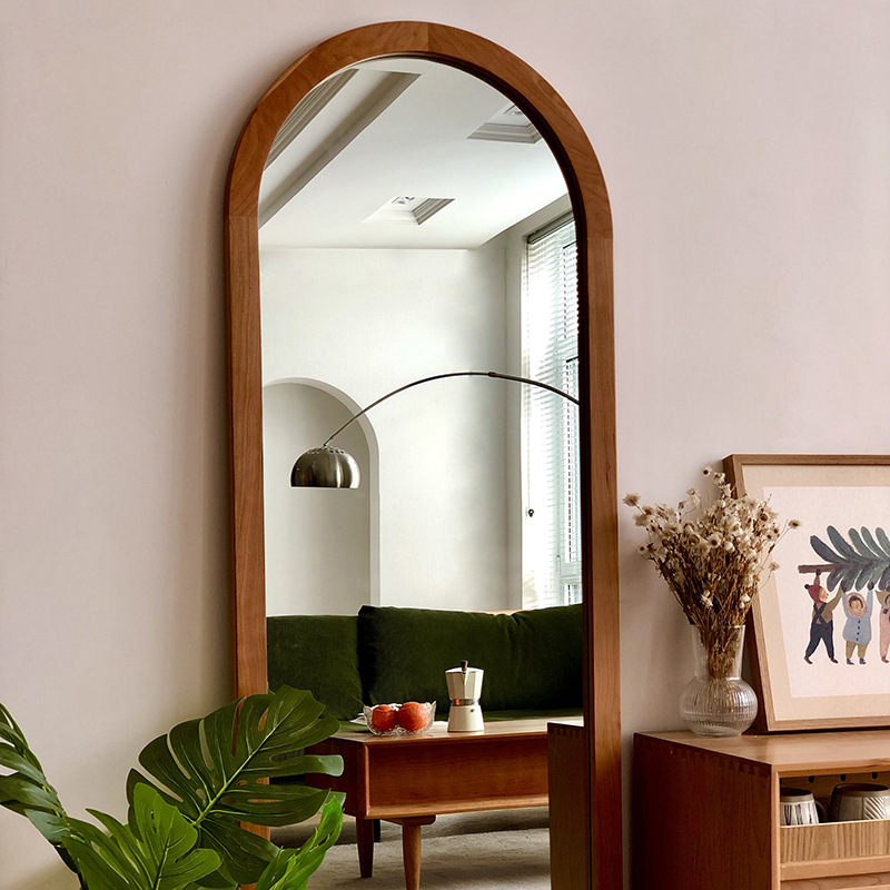 北欧复古穿衣镜家用靠墙卧室镜子立式实木落地全身镜