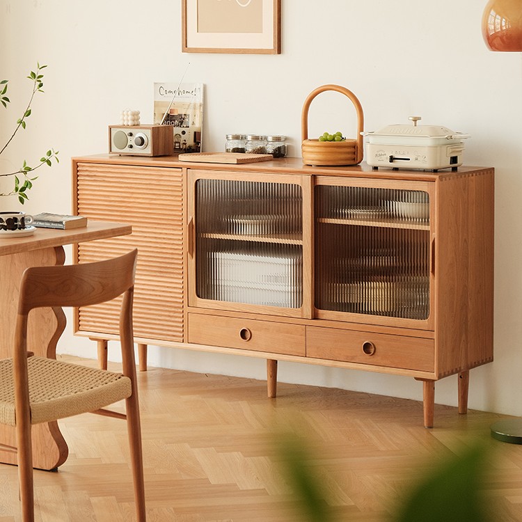 星辰家实木餐边柜日式樱桃木家具复古客厅边柜酒柜厨房收纳储物柜