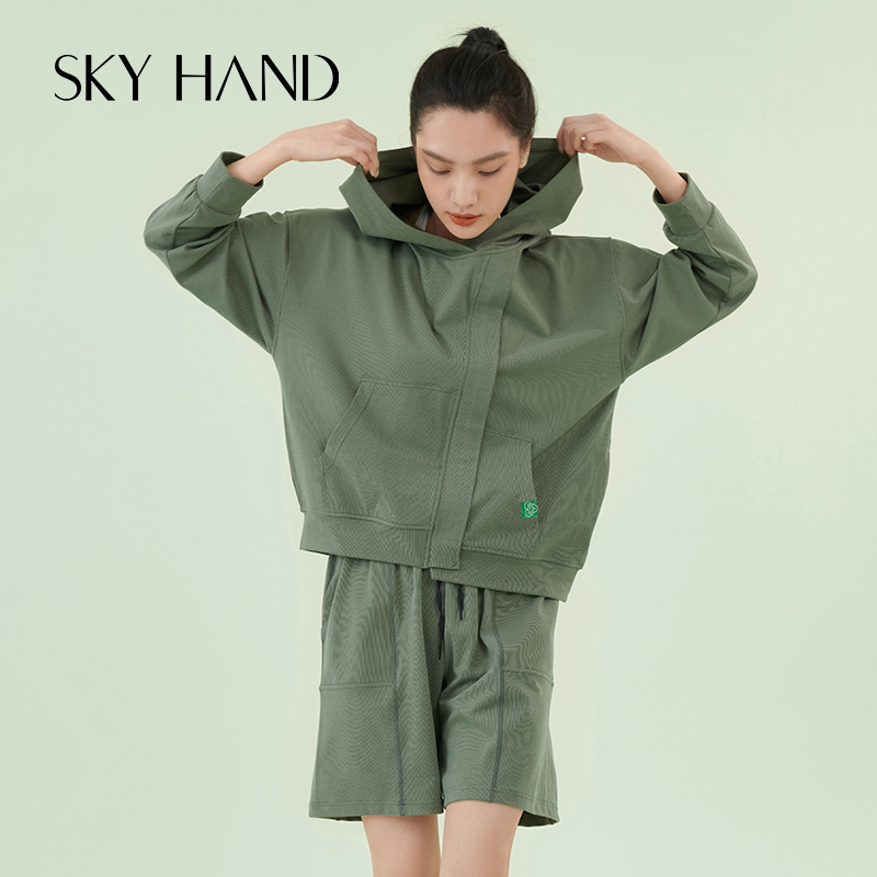 Sky Hand/天空之手春夏纯色卫衣连帽宽松外套长袖休闲跑步E23580
