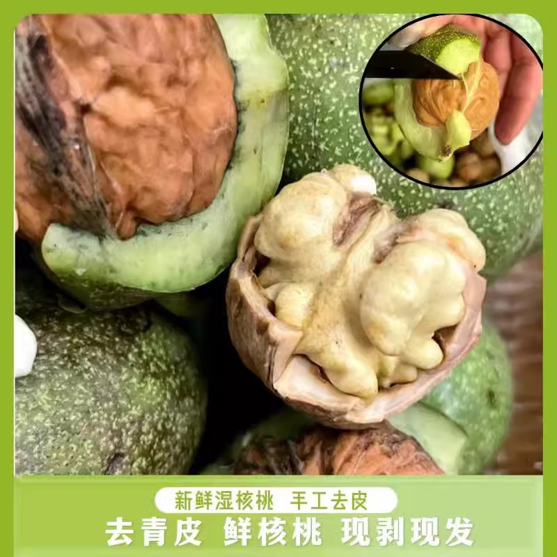 2025河北山区老树新鲜生湿去青皮绿皮核桃手工现剥现发孕妇小孩吃