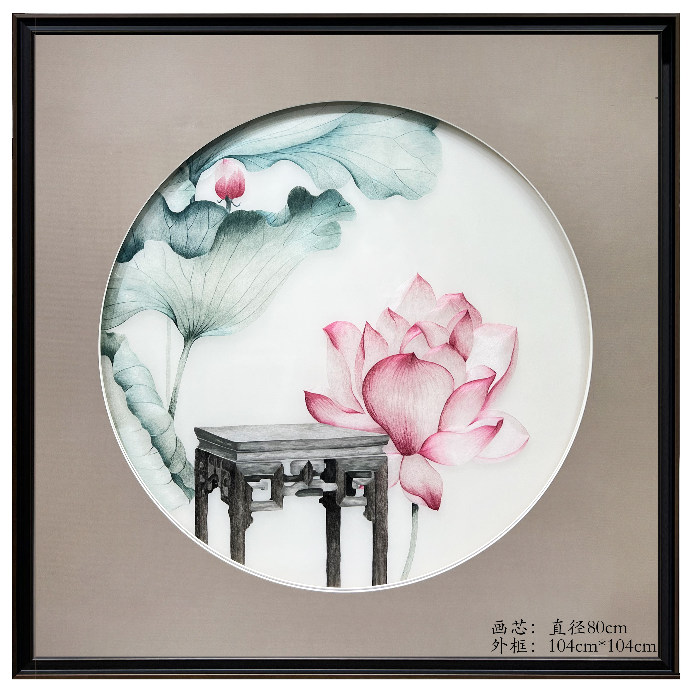 纯手工刺绣苏绣荷花和美玄关转角走廊装饰画挂画